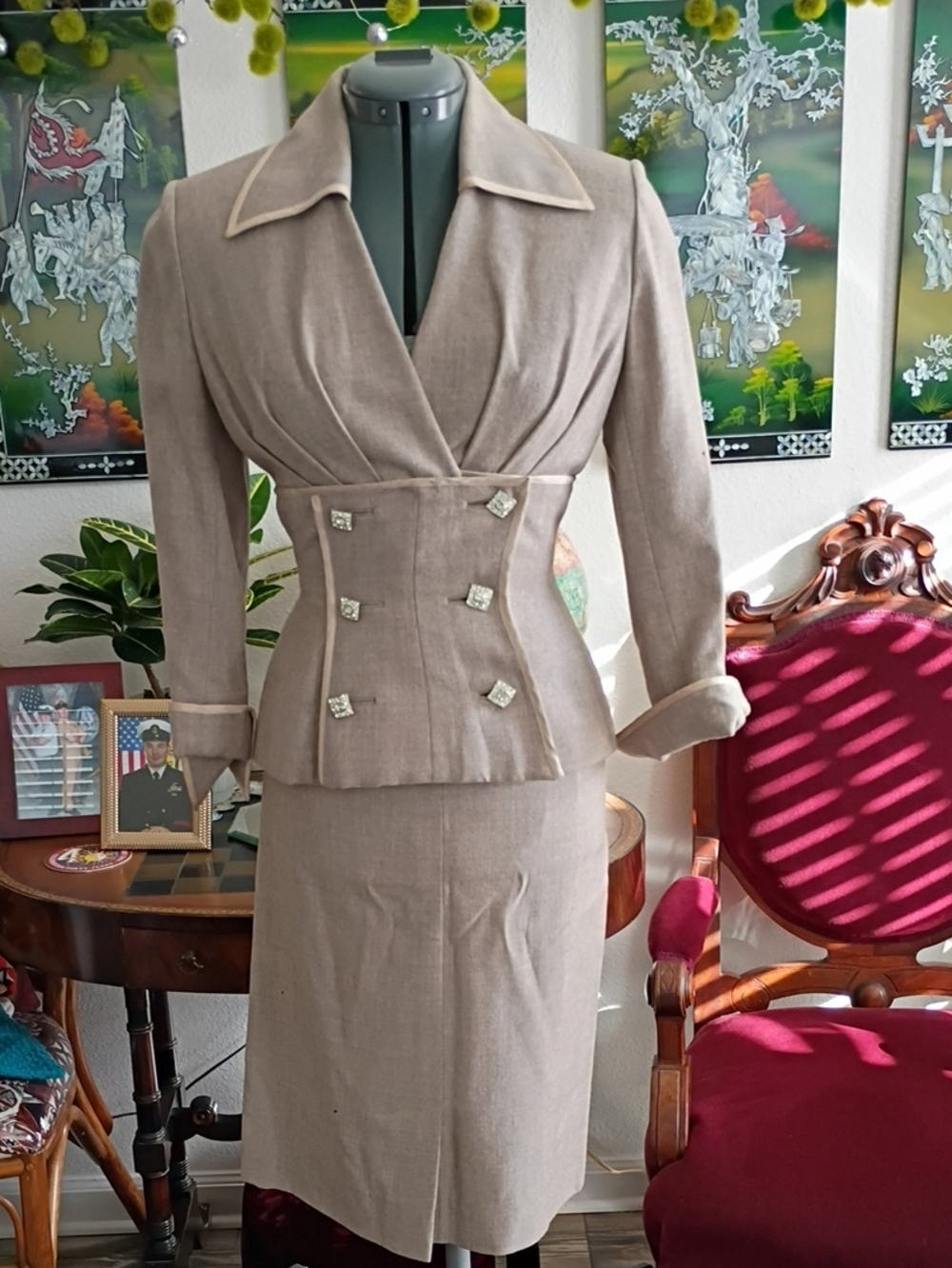 Lilli Ann Vintage 1950s Gray Wool Skirt Set Size Extra Small